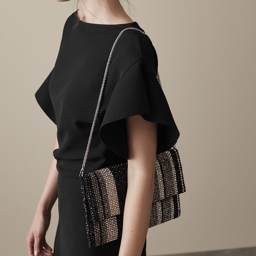 REISS Minty Stripe Embellished Envelope Bag